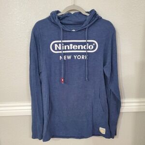 Nintendo New York Logo Hoodie Blue Long‎ Sleeve Lightweight Unisex Gamer